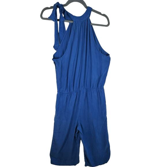 Cloth & Stone Blue Lightweight Halter Sleeveless Lyocell Jumpsuit Pockets Size M - Picture 2 of 9